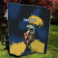 Custom Camo Redfish Quilt with Colorful Fish Design, Yellow Splatter Pattern - Wonder Print Shop
