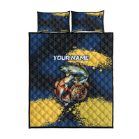 Custom Camo Redfish Quilt Bed Set with Colorful Fish Design, Yellow Splatter Pattern - Wonder Print Shop