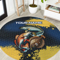 Custom Camo Redfish Round Carpet with Colorful Fish Design, Yellow Splatter Pattern - Wonder Print Shop