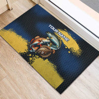 Custom Camo Redfish Rubber Doormat with Colorful Fish Design, Yellow Splatter Pattern - Wonder Print Shop