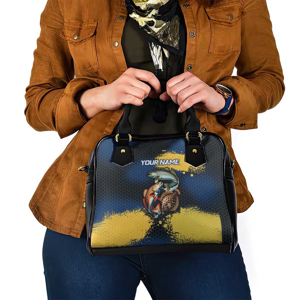 Custom Camo Redfish Shoulder Handbag with Colorful Fish Design, Yellow Splatter Pattern - Wonder Print Shop