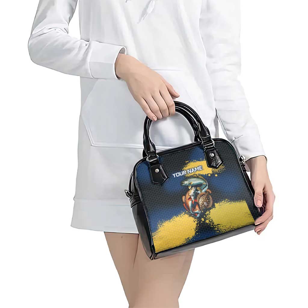 Custom Camo Redfish Shoulder Handbag with Colorful Fish Design, Yellow Splatter Pattern - Wonder Print Shop