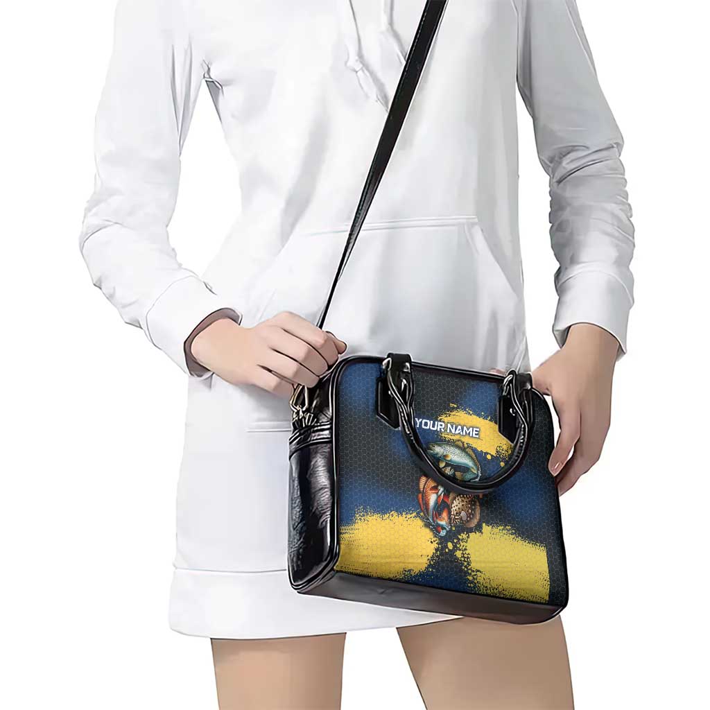 Custom Camo Redfish Shoulder Handbag with Colorful Fish Design, Yellow Splatter Pattern - Wonder Print Shop