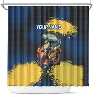 Custom Camo Redfish Shower Curtain with Colorful Fish Design, Yellow Splatter Pattern - Wonder Print Shop