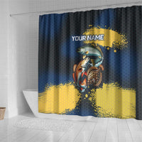 Custom Camo Redfish Shower Curtain with Colorful Fish Design, Yellow Splatter Pattern - Wonder Print Shop