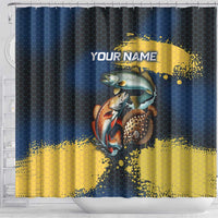 Custom Camo Redfish Shower Curtain with Colorful Fish Design, Yellow Splatter Pattern - Wonder Print Shop