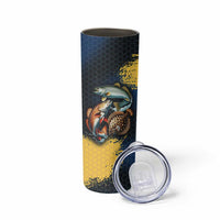 Custom Camo Redfish Skinny Tumbler with Colorful Fish Design, Yellow Splatter Pattern - Wonder Print Shop