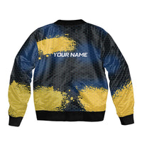 Custom Camo Redfish Sleeve Zip Bomber Jacket with Colorful Fish Design, Yellow Splatter Pattern - Wonder Print Shop