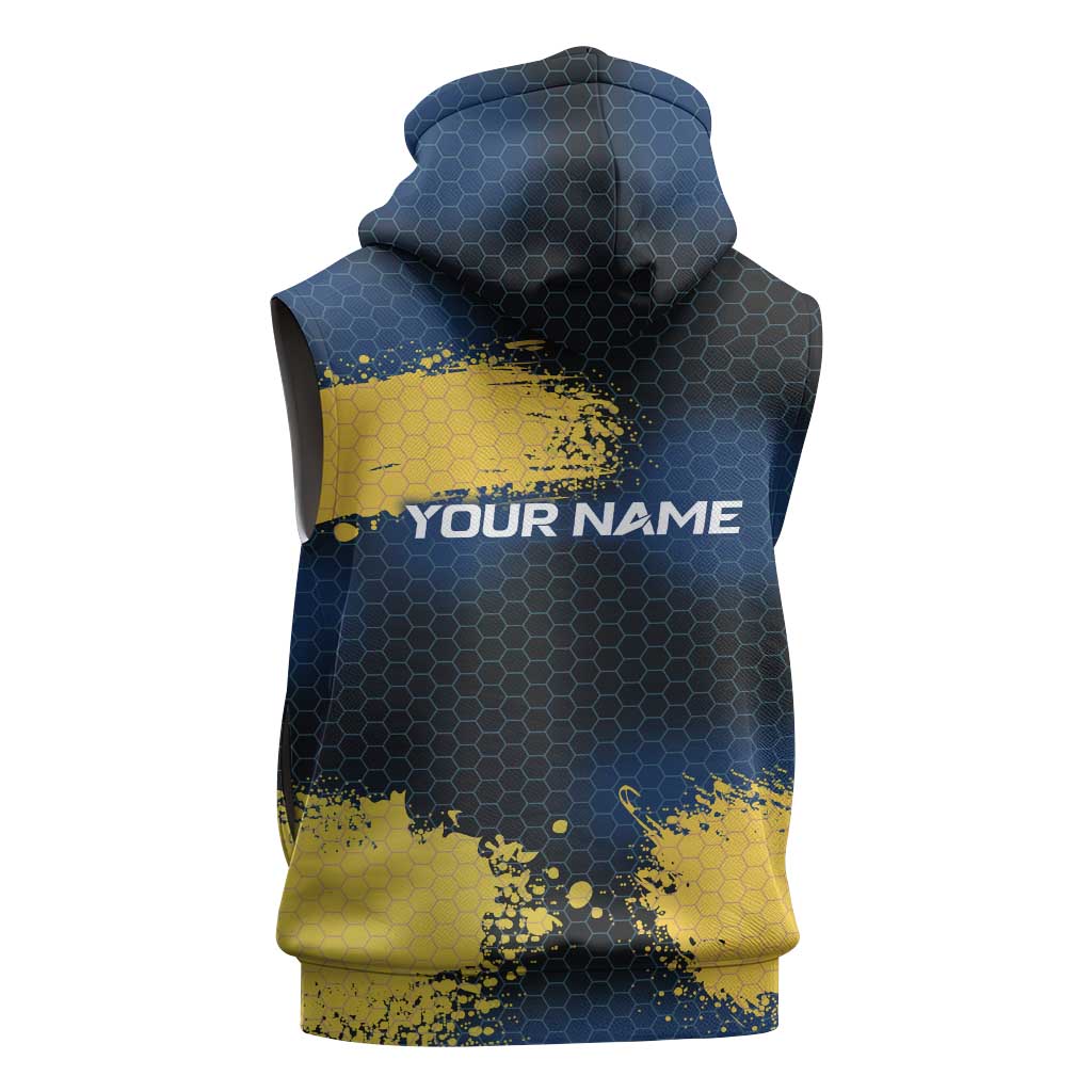 Custom Camo Redfish Sleeveless Hoodie with Colorful Fish Design, Yellow Splatter Pattern - Wonder Print Shop