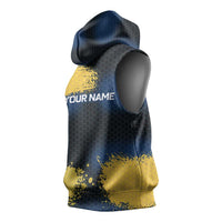 Custom Camo Redfish Sleeveless Hoodie with Colorful Fish Design, Yellow Splatter Pattern - Wonder Print Shop