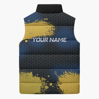 Custom Camo Redfish Sleeveless Puffer Jacket with Colorful Fish Design, Yellow Splatter Pattern - Wonder Print Shop