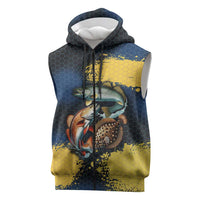Custom Camo Redfish Sleeveless Zip Hoodie with Colorful Fish Design, Yellow Splatter Pattern - Wonder Print Shop