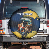 Custom Camo Redfish Spare Tire Cover with Colorful Fish Design, Yellow Splatter Pattern - Wonder Print Shop