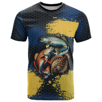 Custom Camo Redfish T Shirt with Colorful Fish Design, Yellow Splatter Pattern - Wonder Print Shop