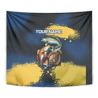 Custom Camo Redfish Tapestry with Colorful Fish Design, Yellow Splatter Pattern - Wonder Print Shop