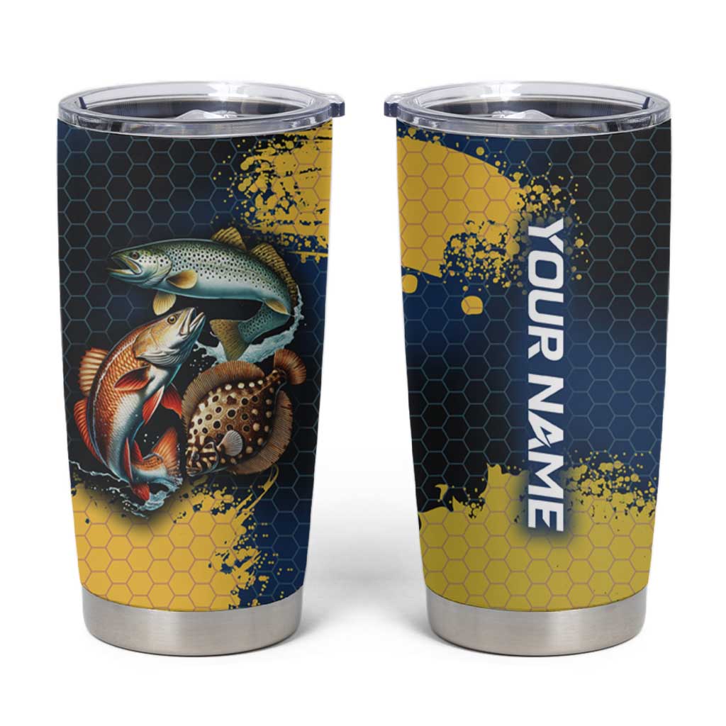 Custom Camo Redfish Tumbler Cup with Colorful Fish Design, Yellow Splatter Pattern - Wonder Print Shop