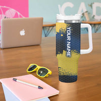 Custom Camo Redfish Tumbler With Handle with Colorful Fish Design, Yellow Splatter Pattern - Wonder Print Shop