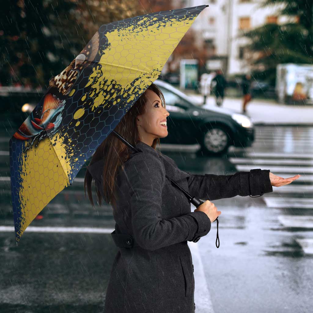 Custom Camo Redfish Umbrella with Colorful Fish Design, Yellow Splatter Pattern - Wonder Print Shop