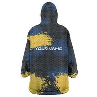 Custom Camo Redfish Wearable Blanket Hoodie with Colorful Fish Design, Yellow Splatter Pattern - Wonder Print Shop