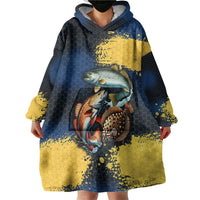 Custom Camo Redfish Wearable Blanket Hoodie with Colorful Fish Design, Yellow Splatter Pattern - Wonder Print Shop