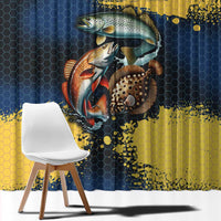 Custom Camo Redfish Window Curtain with Colorful Fish Design, Yellow Splatter Pattern - Wonder Print Shop
