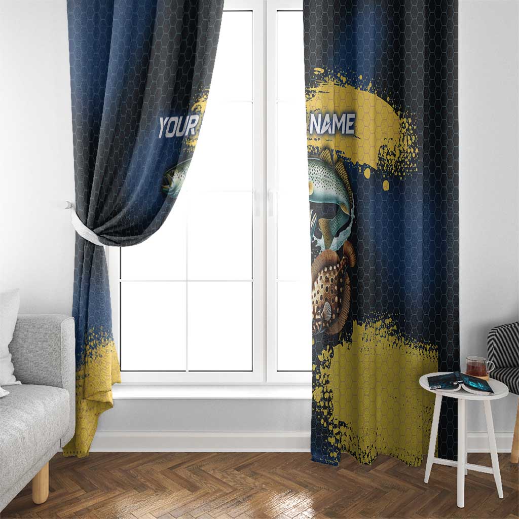 Custom Camo Redfish Window Curtain with Colorful Fish Design, Yellow Splatter Pattern - Wonder Print Shop