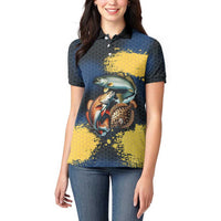 Custom Camo Redfish Women Polo Shirt with Colorful Fish Design, Yellow Splatter Pattern - Wonder Print Shop