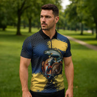 Custom Camo Redfish Zipper Polo Shirt with Colorful Fish Design, Yellow Splatter Pattern - Wonder Print Shop