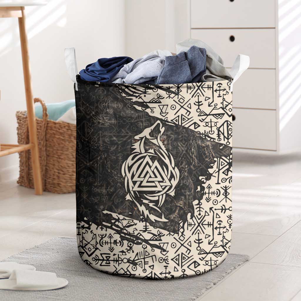 Fenrir Laundry Basket with Norse Symbols and Howling Wolf Viking Mythology Tribute - Wonder Print Shop
