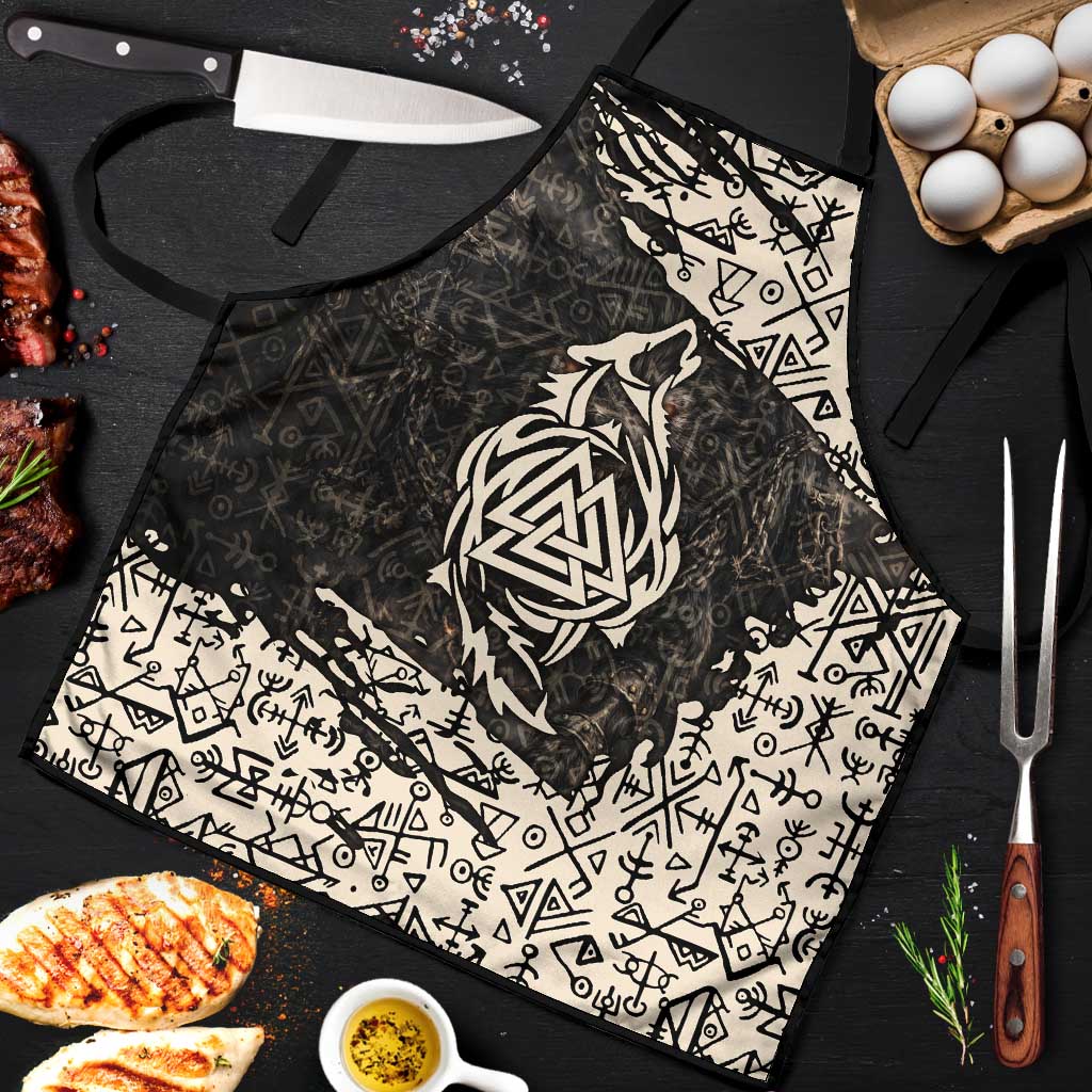 Fenrir Apron with Norse Symbols and Howling Wolf Viking Mythology Tribute - Wonder Print Shop