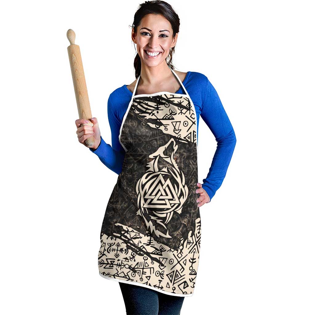 Fenrir Apron with Norse Symbols and Howling Wolf Viking Mythology Tribute - Wonder Print Shop