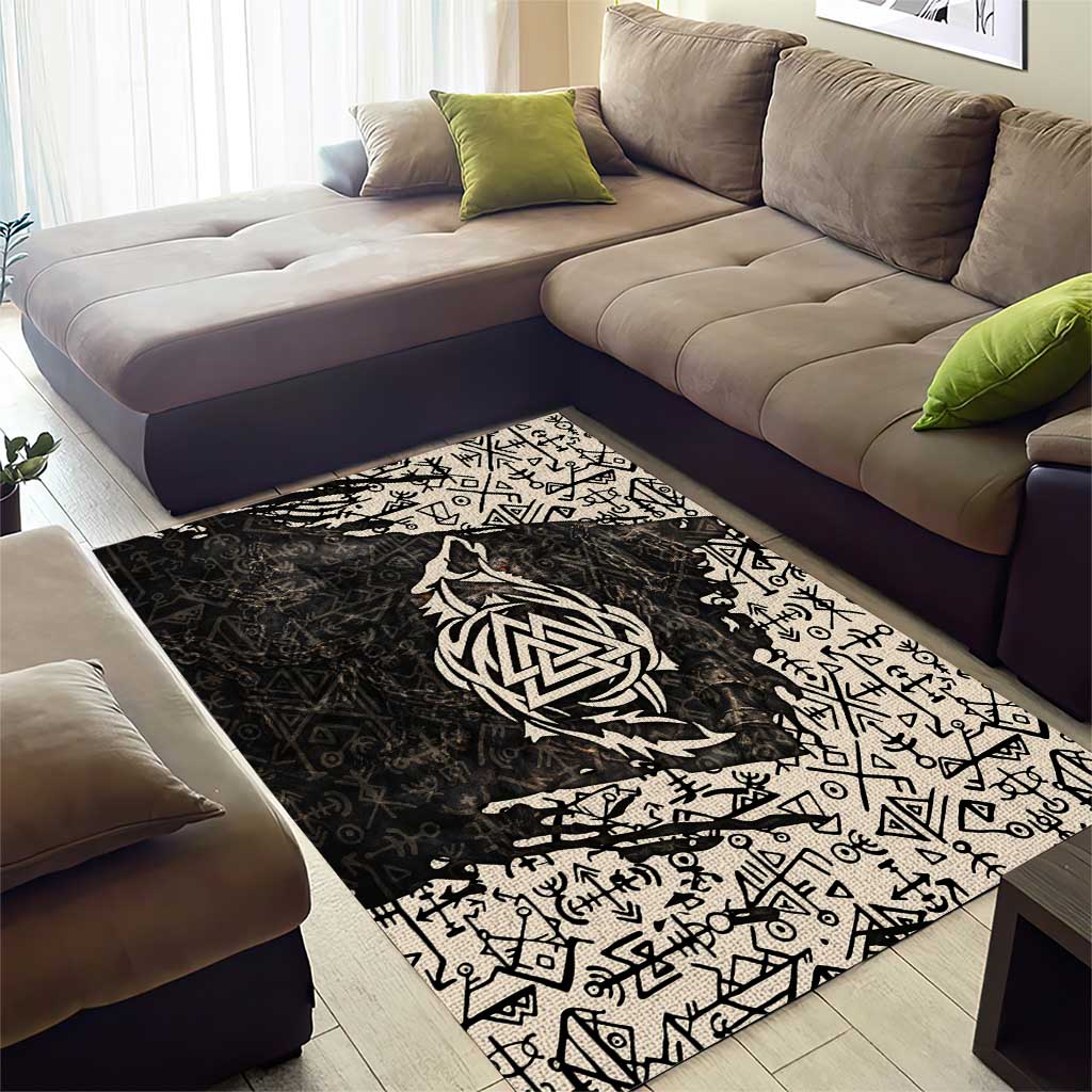 Fenrir Area Rug with Norse Symbols and Howling Wolf Viking Mythology Tribute - Wonder Print Shop
