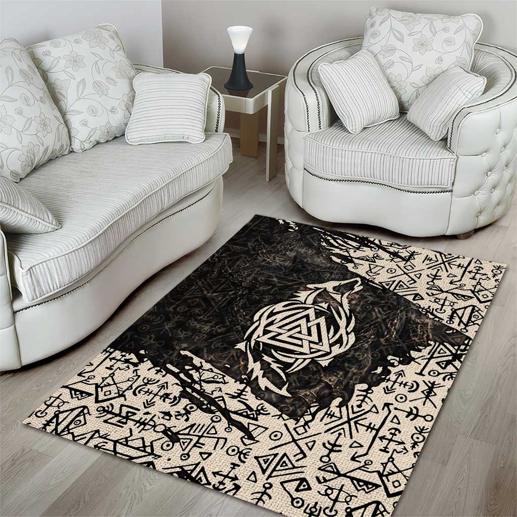 Fenrir Area Rug with Norse Symbols and Howling Wolf Viking Mythology Tribute - Wonder Print Shop
