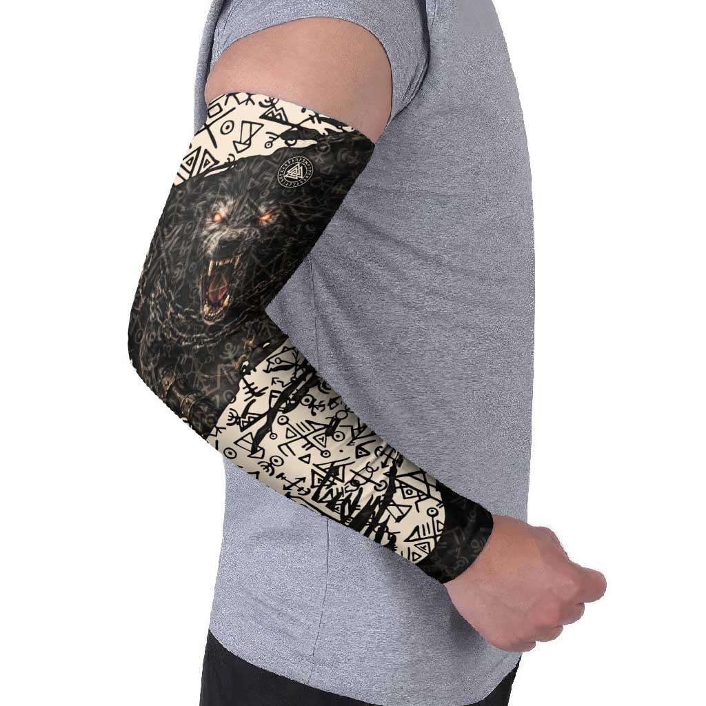 Fenrir Arm Sleeves with Norse Symbols and Howling Wolf Viking Mythology Tribute - Wonder Print Shop