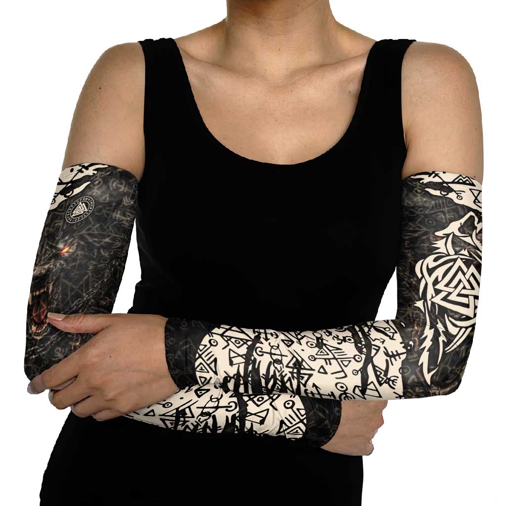 Fenrir Arm Sleeves with Norse Symbols and Howling Wolf Viking Mythology Tribute - Wonder Print Shop