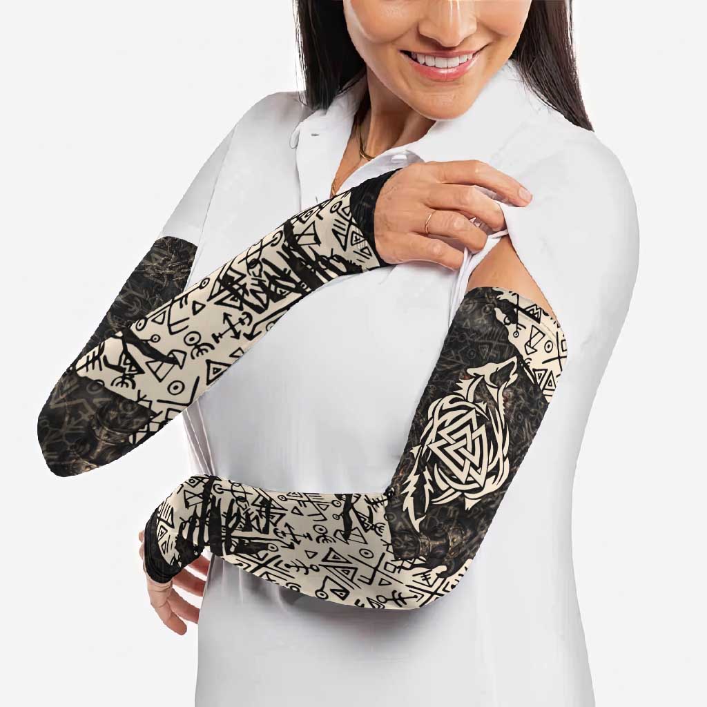 Fenrir Arm Sleeves with Norse Symbols and Howling Wolf Viking Mythology Tribute - Wonder Print Shop