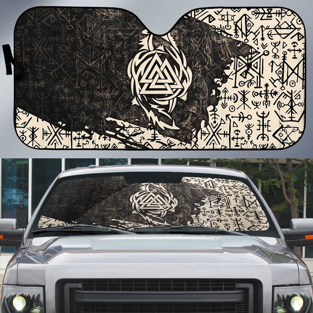 Fenrir Auto Sun Shade with Norse Symbols and Howling Wolf Viking Mythology Tribute - Wonder Print Shop