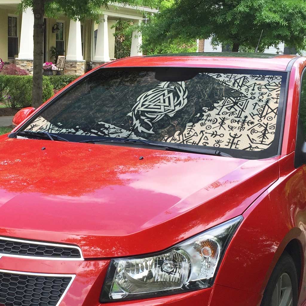 Fenrir Auto Sun Shade with Norse Symbols and Howling Wolf Viking Mythology Tribute - Wonder Print Shop