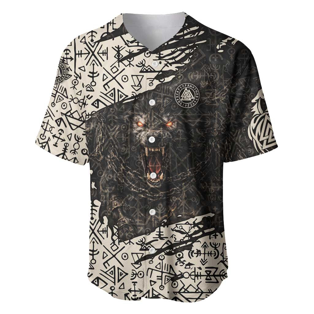 Fenrir Baseball Jersey with Norse Symbols and Howling Wolf Viking Mythology Tribute - Wonder Print Shop