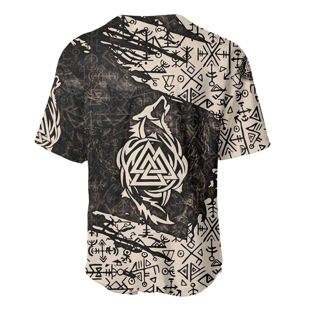Fenrir Baseball Jersey with Norse Symbols and Howling Wolf Viking Mythology Tribute - Wonder Print Shop
