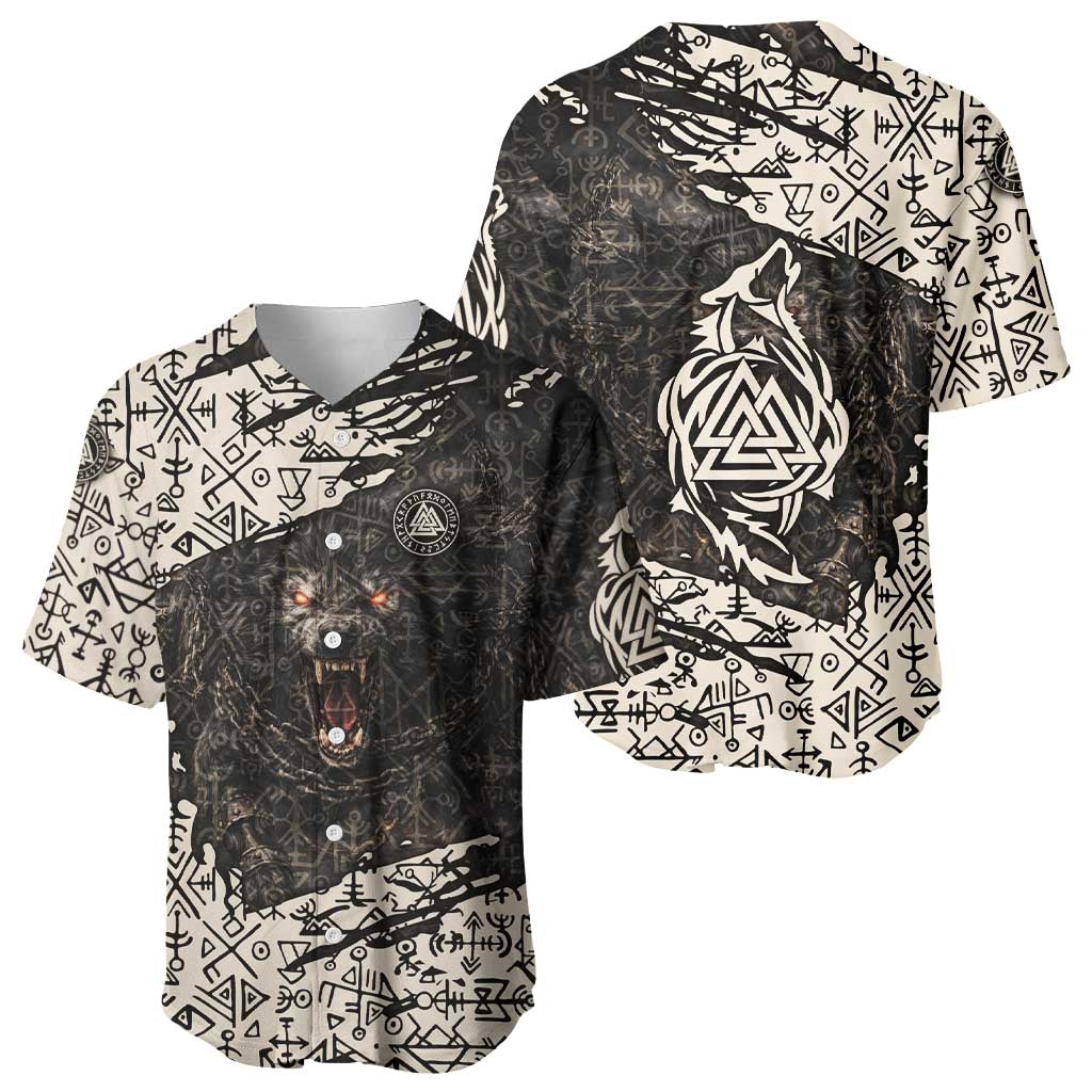Fenrir Baseball Jersey with Norse Symbols and Howling Wolf Viking Mythology Tribute - Wonder Print Shop