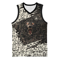Fenrir Basketball Jersey with Norse Symbols and Howling Wolf Viking Mythology Tribute - Wonder Print Shop