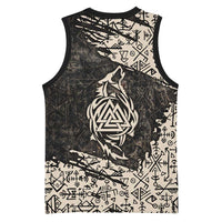 Fenrir Basketball Jersey with Norse Symbols and Howling Wolf Viking Mythology Tribute - Wonder Print Shop