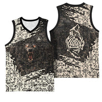 Fenrir Basketball Jersey with Norse Symbols and Howling Wolf Viking Mythology Tribute - Wonder Print Shop