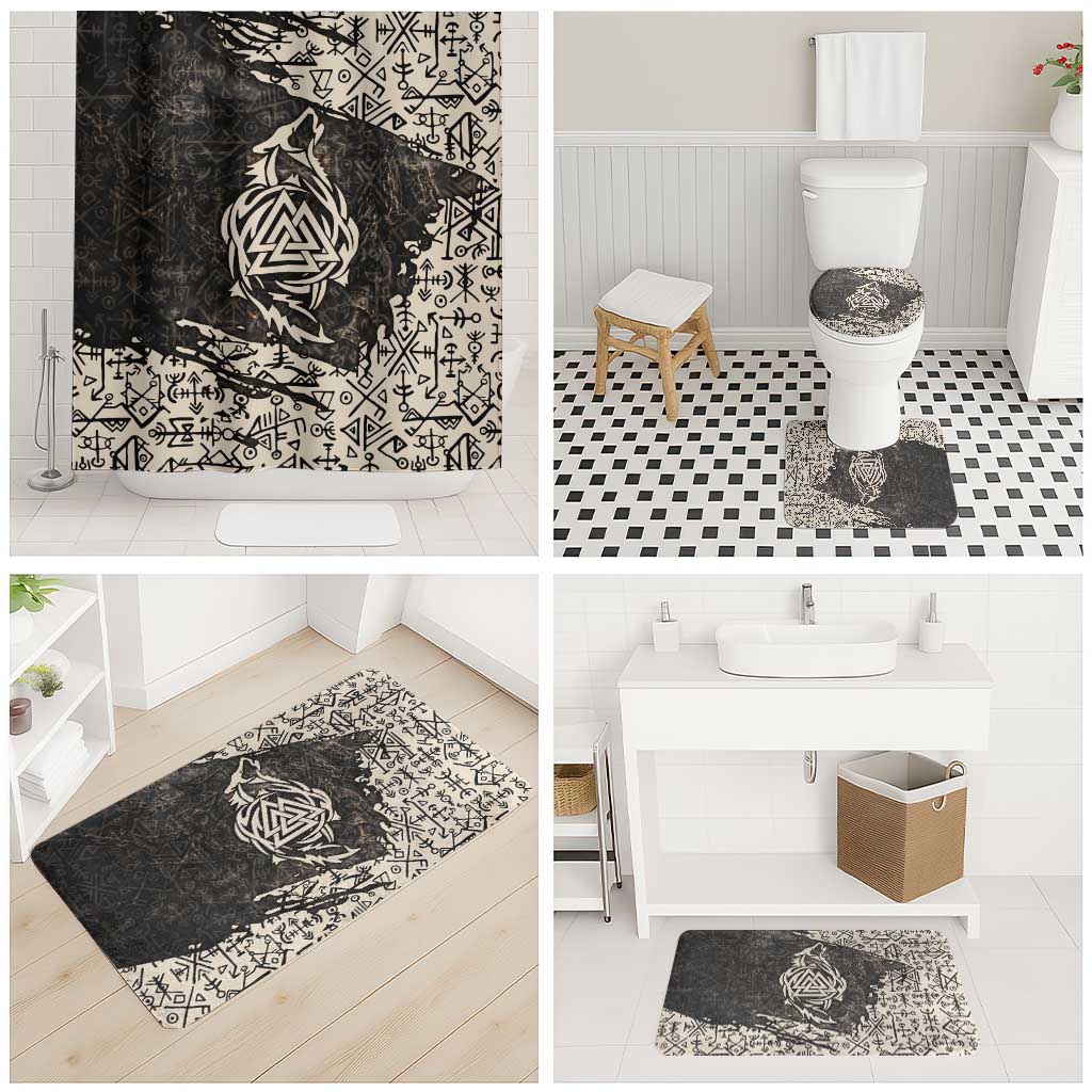 Fenrir Bathroom Set with Norse Symbols and Howling Wolf Viking Mythology Tribute - Wonder Print Shop