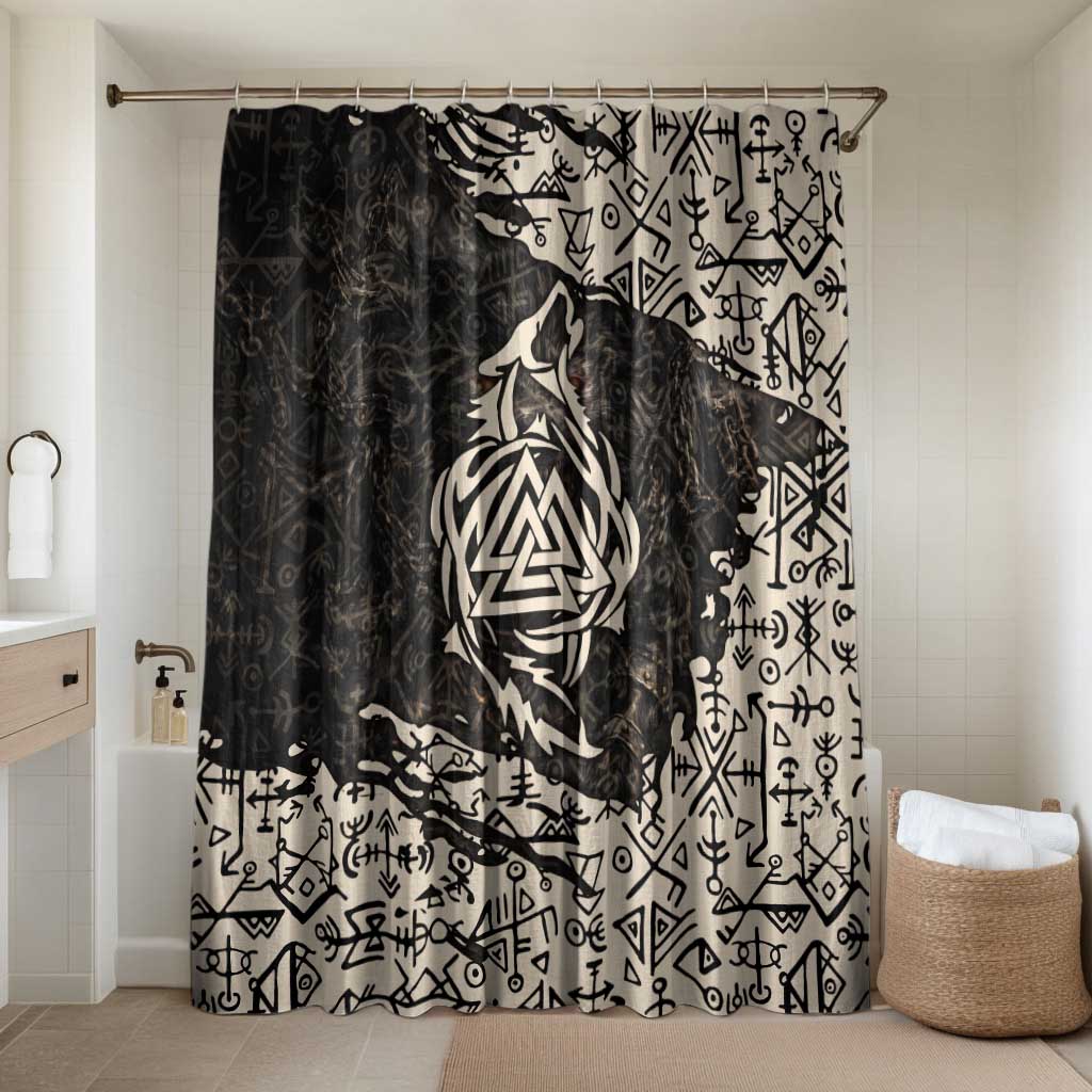 Fenrir Bathroom Set with Norse Symbols and Howling Wolf Viking Mythology Tribute - Wonder Print Shop