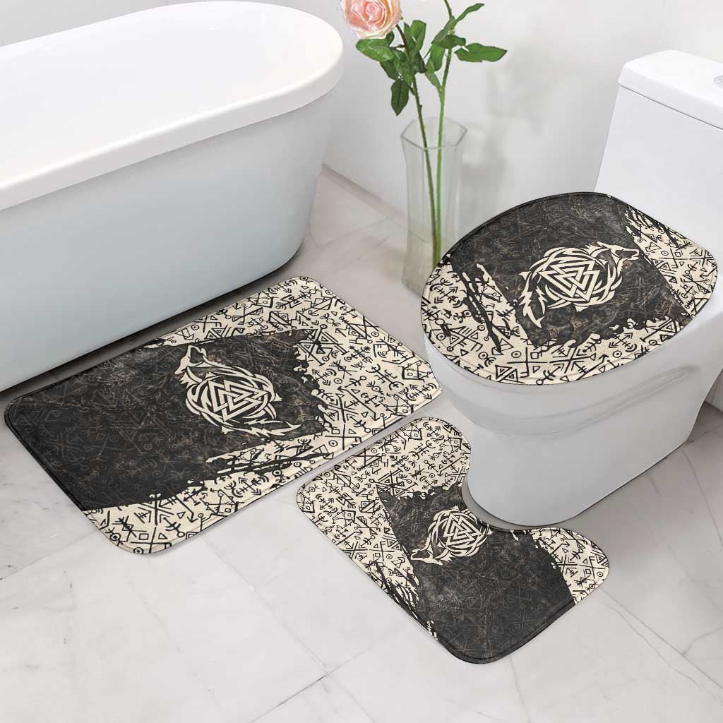 Fenrir Bathroom Set with Norse Symbols and Howling Wolf Viking Mythology Tribute - Wonder Print Shop