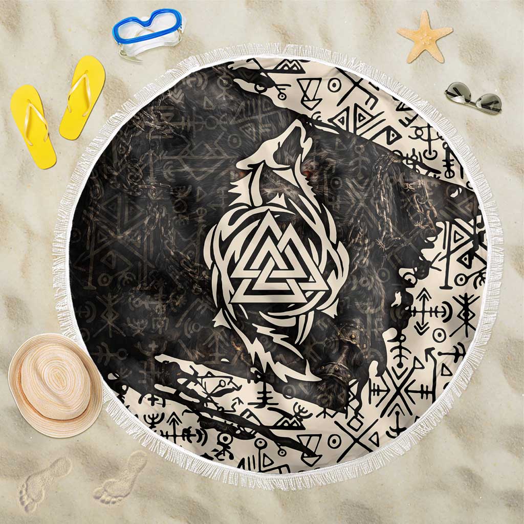 Fenrir Beach Blanket with Norse Symbols and Howling Wolf Viking Mythology Tribute - Wonder Print Shop