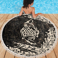Fenrir Beach Blanket with Norse Symbols and Howling Wolf Viking Mythology Tribute - Wonder Print Shop