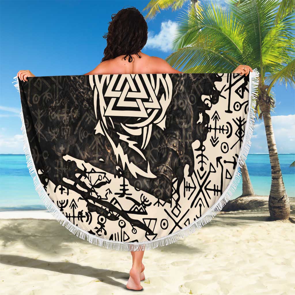 Fenrir Beach Blanket with Norse Symbols and Howling Wolf Viking Mythology Tribute - Wonder Print Shop